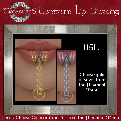 The Tantrum Lip Piercing is a heavy knot of rings piercing the lip, 